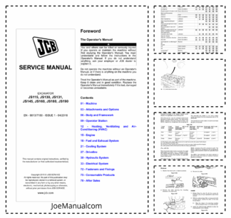 JCB JS115 JS130 JS145 JS160 JS180 JS190 Excvators Service Manual 9813/7150