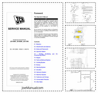 JCB JS145W JS160W JS175W Wheeled Excavator Service Manual 9813/2650