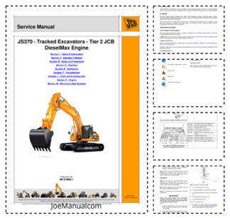 JCB JS370 Excavator Tier 2 with JCB DieselMax Engine Service Manual 9813/4850