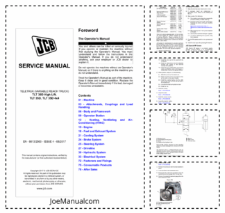 JCB Teletruk TLT 30D Hight Lift TLT 35D TLT 35D 4x4 Viariable Reeach Truck Service Manual 9813/2500