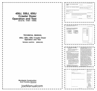 John Deere 450J 550J 650J Crawler Dozer Operation and Test Manual TM10292