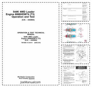 John Deere 544K 4WD Loader Engine 6068HDW74 T3 Operation and Test Manual TM10688