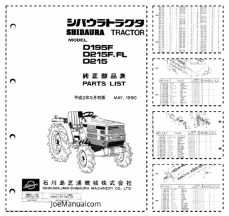 Shibaura D195F D215F.FL D215 Tractor Parts List Catalog