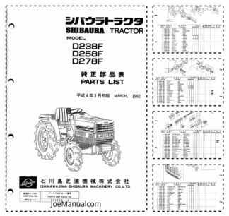 Shibaura D238F D258F D278F Tractor Parts List Catalog