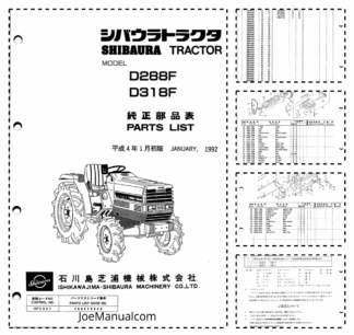 Shibaura D288F D318F Tractor Parts List Catalog