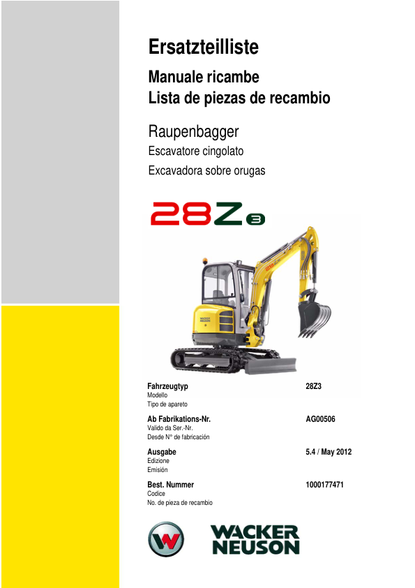 Wacker Neuson 28Z3 Excavator Parts Catalog AG00506 - Image 2