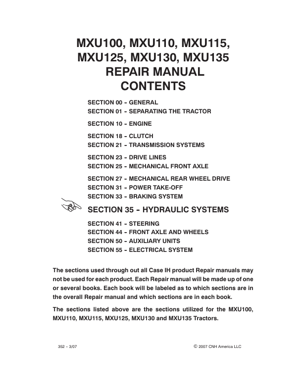 CASE MXU 100 110 115 125 135 Tractor Hydraulic Systems Manual - Image 4