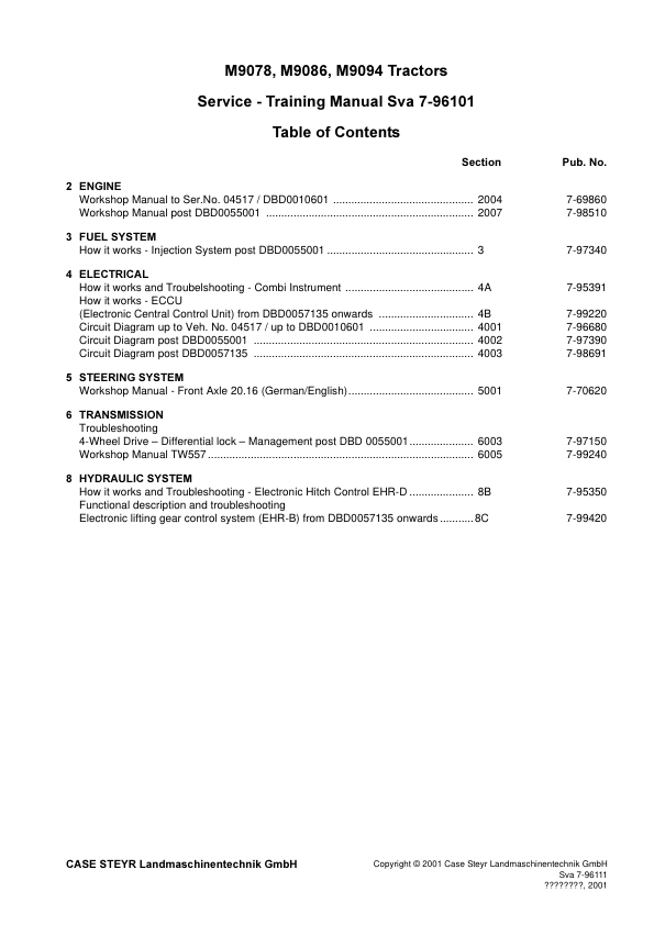 CASE Steyr M9078 M9086 M9094 Tractors Service Manual 7-96101 - Image 2