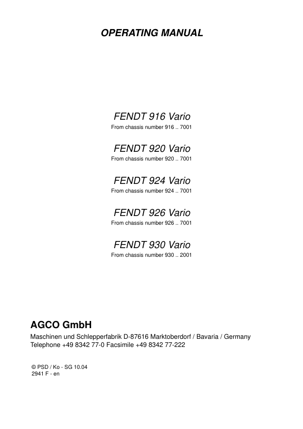 Fendt 900 Vario Tractor Operating Manual - Image 5