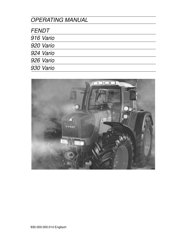 Fendt 900 Vario Tractor Operating Manual - Image 2