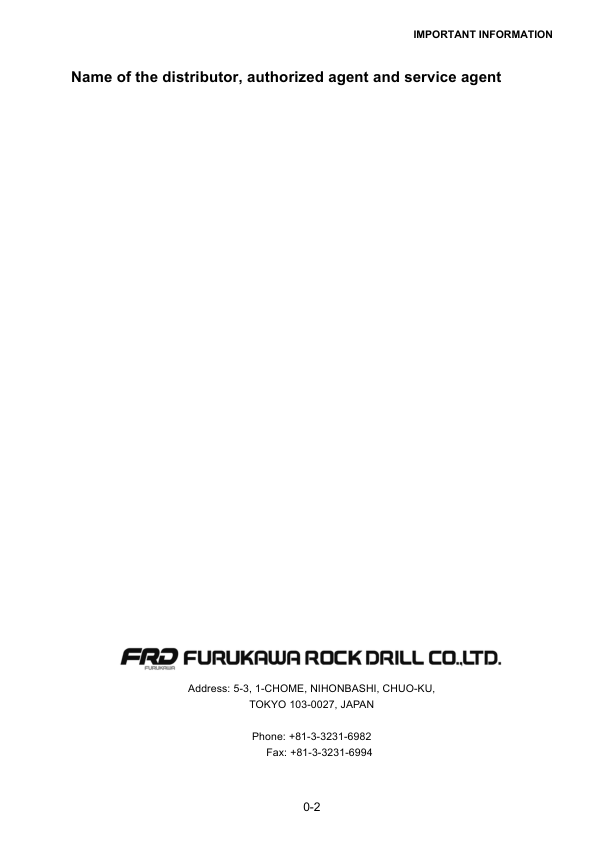 Furukawa HCR910DSIII Hydraulic Crawler Drill Operators Manual - Image 4