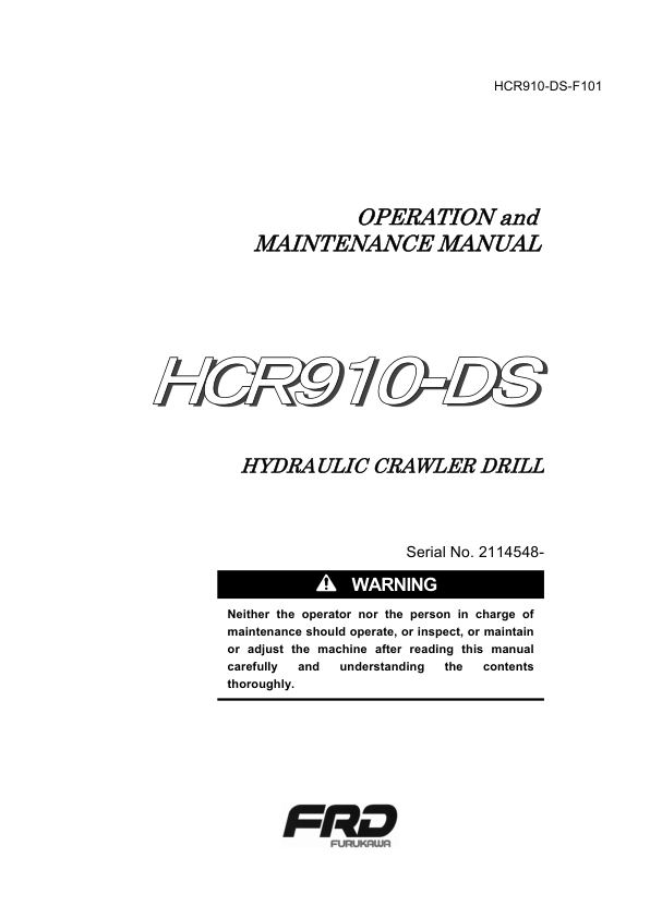 Furukawa HCR910DSIII Hydraulic Crawler Drill Operators Manual - Image 2