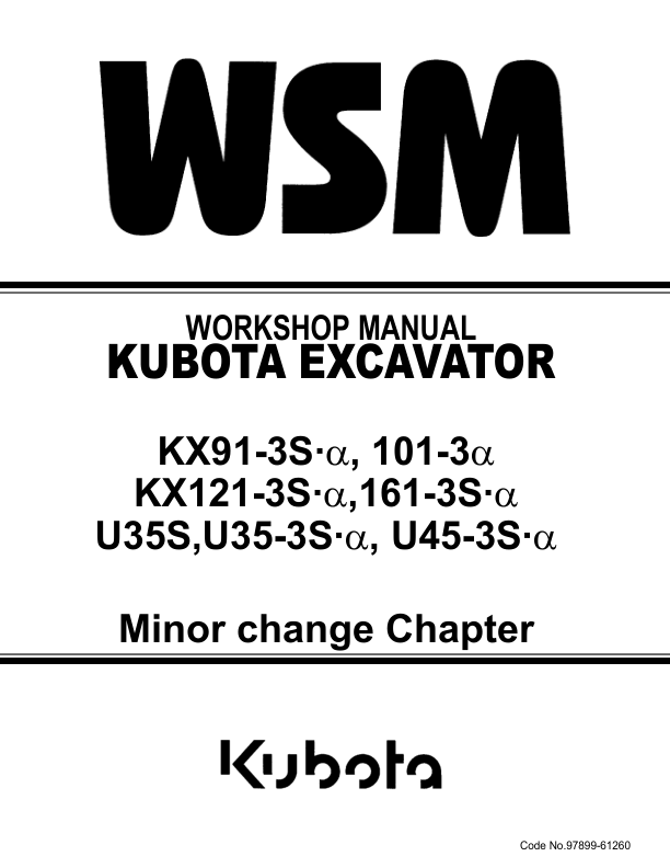 Kubota KX91 3 KX101 3 KX121 3 KX161 3 U35 3 U45 3 Excavator Service Manual - Image 2