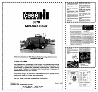 CASE 8570 Mid-Size Baler Operation Manual SN CFH0068279 and later