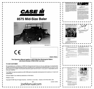 CASE 8575 Mid-Size Baler Operators Manual SN CFH0137001 and later