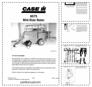 CASE 8575 Mid-Size Baler Operators Manual before SN CFH0137001