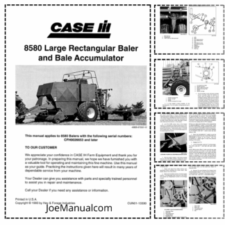 CASE 8580 Large Rectangular Baler and Bale Accumulator Service Manual 8-96141