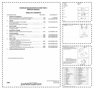 CASE CX135SR Tier 3 Crawler Excavator Service Manual SM135SRTOC-0EN