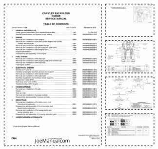 CASE CX290B Crawler Excavator Service Manual SM290BTOC-1EN