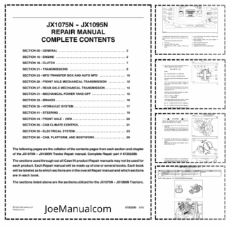 CASE JX1075N JX1095N Tractor Repair Manual