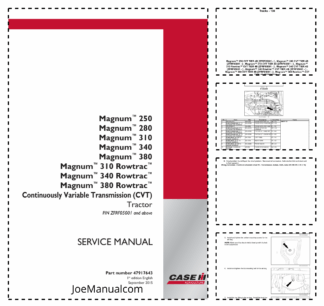 CASE Magnum 250 280 310 340 380 Rowtrack Tractors with CVT Service Manual ZERF05001 and Above NA
