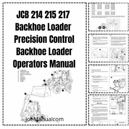 JCB 214 215 217 Precision Control Backhoe Loader Operators Manual ...