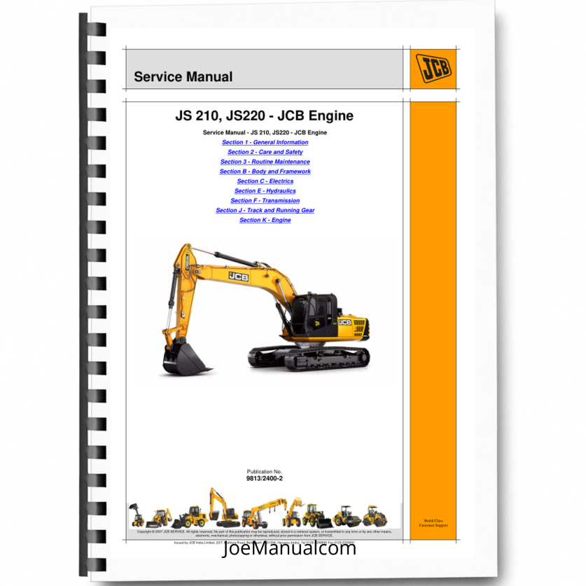 JCB 8027Z 8032Z Mini Excavator Service Manual 9813/2400 Printed Book