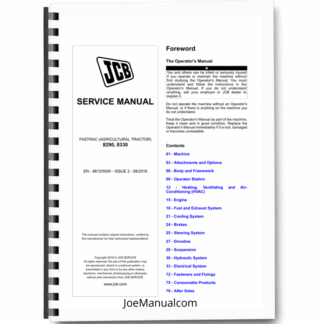 JCB 8290 8330 Fastrack Tractor Service Manual 9813/5000 Printed Book