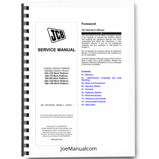 JCB 535-V125 540-70 540-200 540-V140 540-v180 Telehandlers Loadall Service Manual 9813/8150 Printed Book