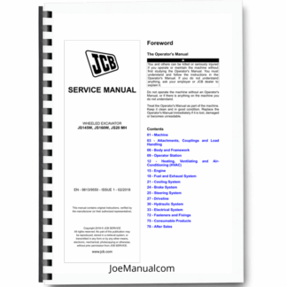 JCB JS145W JS160W JS20 MH Wheeled Excavator Service Manual 9813/9550 Printed Book