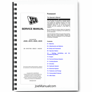 JCB JS200 JS210 JS220 JS235 Excavators Service Manual 9813/7350 Printed Book