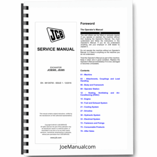 JCB 305 JS305 Excavator Service Manual 9813/6700 Printed Book