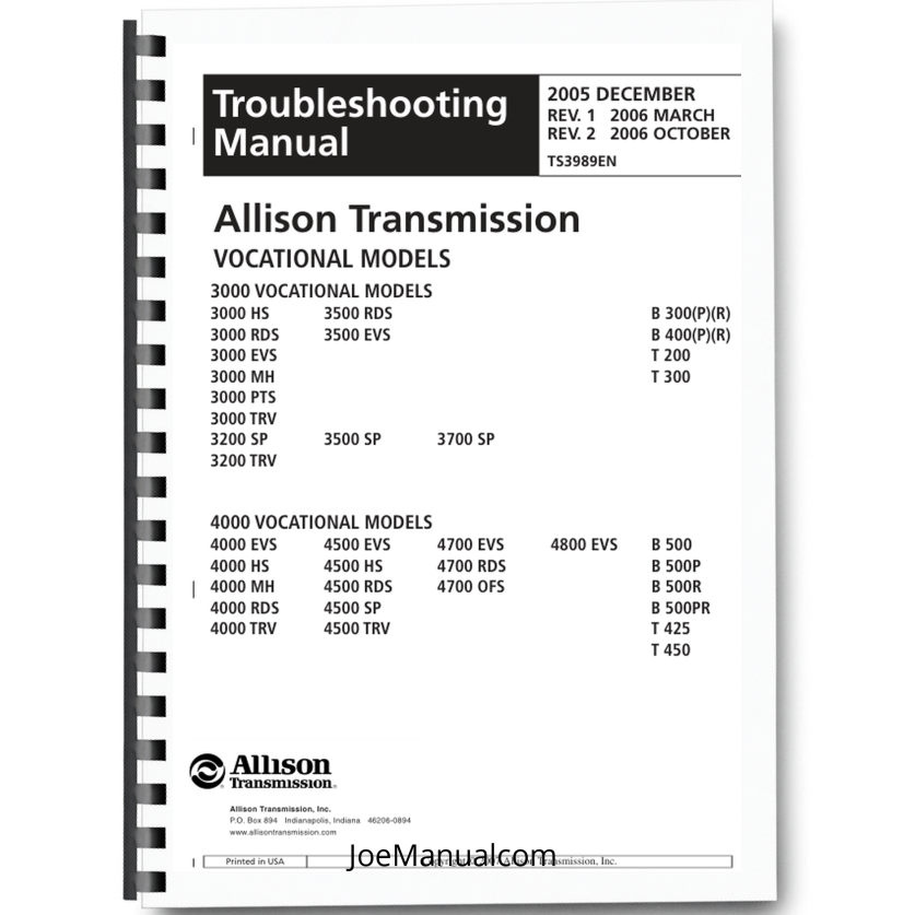 Allison JCB 3000 4000 Series Transmission Troubleshoting Service Manual 9806/4040 Printed Book