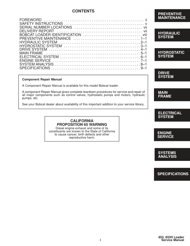 Bobcat 853 853H Skidsteer Service Manual 5084 5097 5102 5128 5101 5123 - Image 7