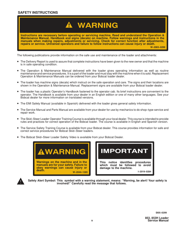 Bobcat 853 853H Skidsteer Service Manual 5084 5097 5102 5128 5101 5123 - Image 3