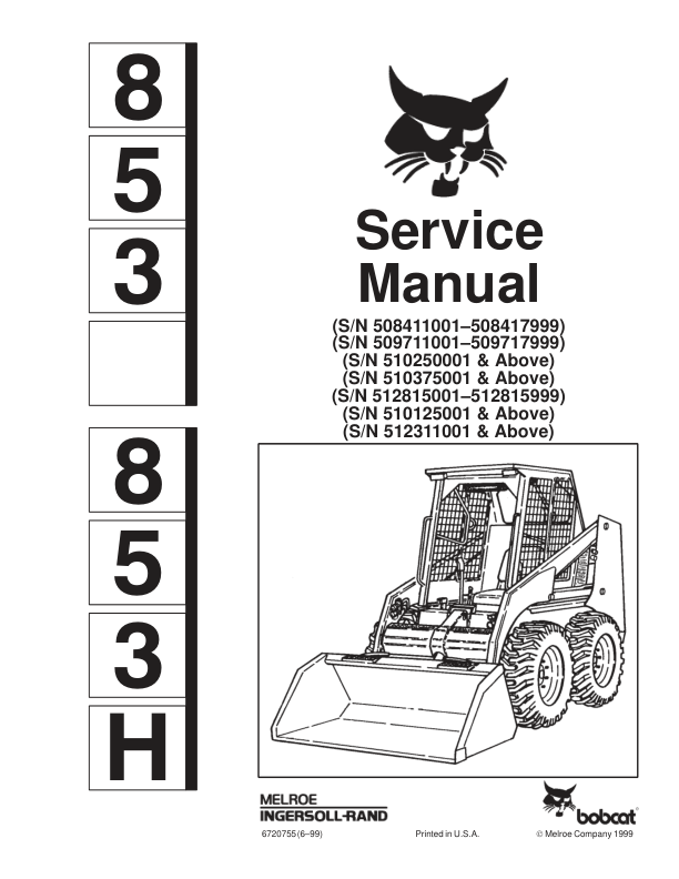 Bobcat 853 853H Skidsteer Service Manual 5084 5097 5102 5128 5101 5123 - Image 2