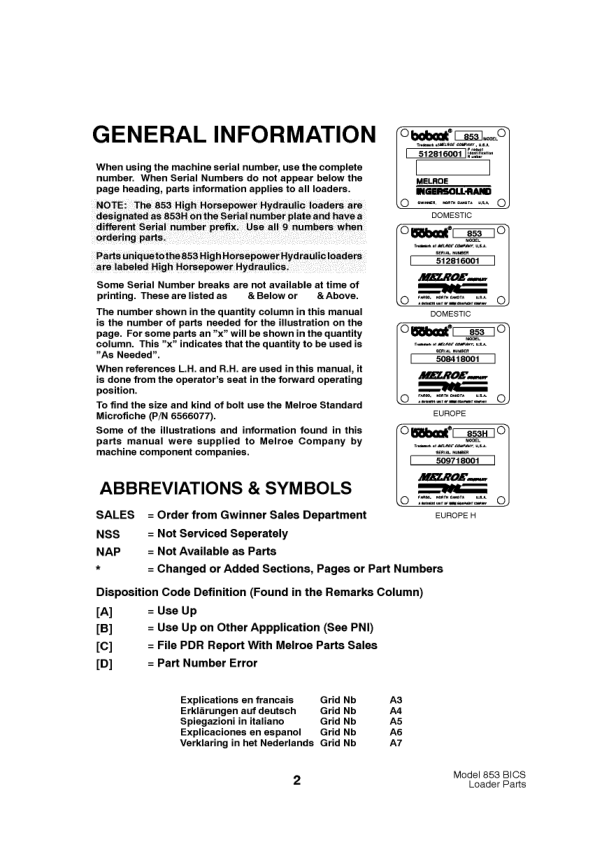 Bobcat 853 Skidsteer Parts Catalog 5128 5084 5097 - Image 3