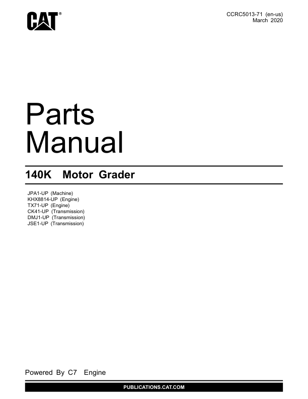 CAT 140K Motor Grader Parts Manual JPA1-UP - Image 2