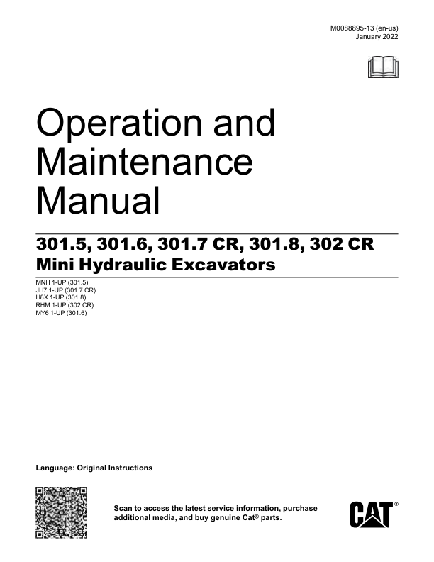 CAT 301 5 301 6 301 7CR 301 8 302CR Mini Excavator Operation and Maintenance Manual - Image 2