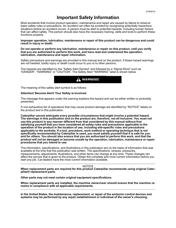 CAT 301 5 301 6 301 7CR 301 8 302CR Mini Excavator Operation and Maintenance Manual - Image 6
