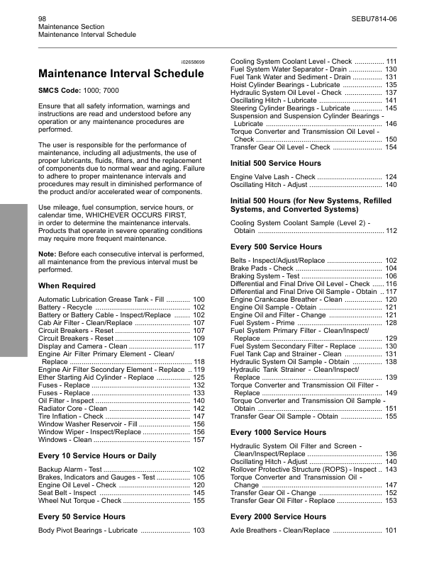 CAT 725 730 Articulated Truck Maintenance Intervals Manual - Image 5
