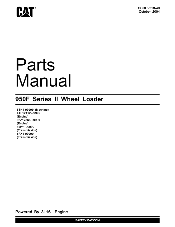 CAT 950F Series II Wheel Loader Parts Manual 8TK1 4TF12112-99999 - Image 2