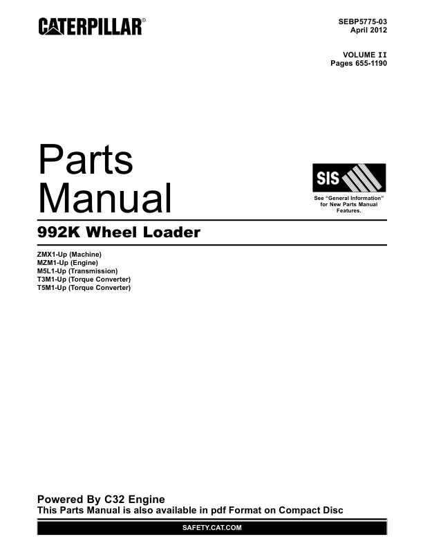 CAT 992K Wheel Loader Parts Catalog Volume II ZMX1-UP - Image 2
