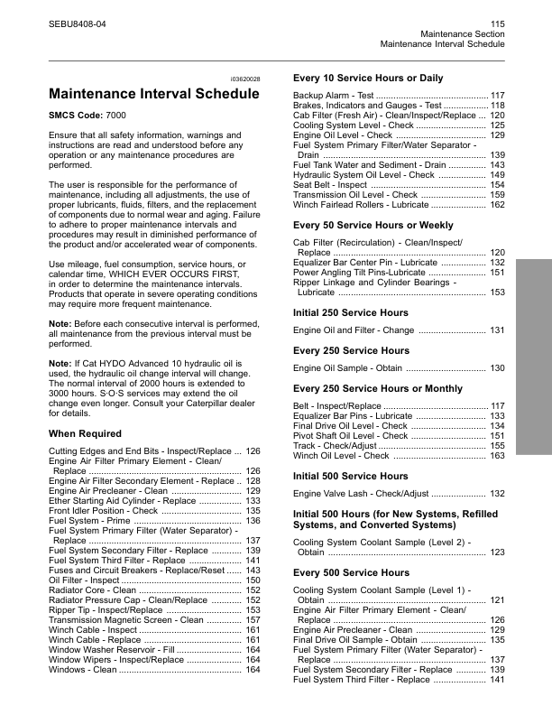 CAT D6N Track Type Tractor Maintenance Intervals Manual - Image 5