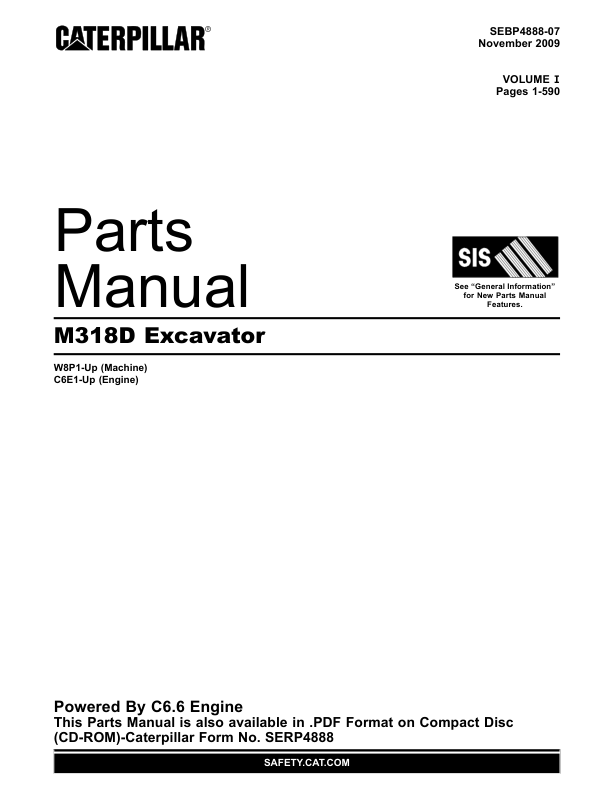 CAT M318D Excavator Parts Catalog Volume I W8P1-UP C6E1-UP - Image 2