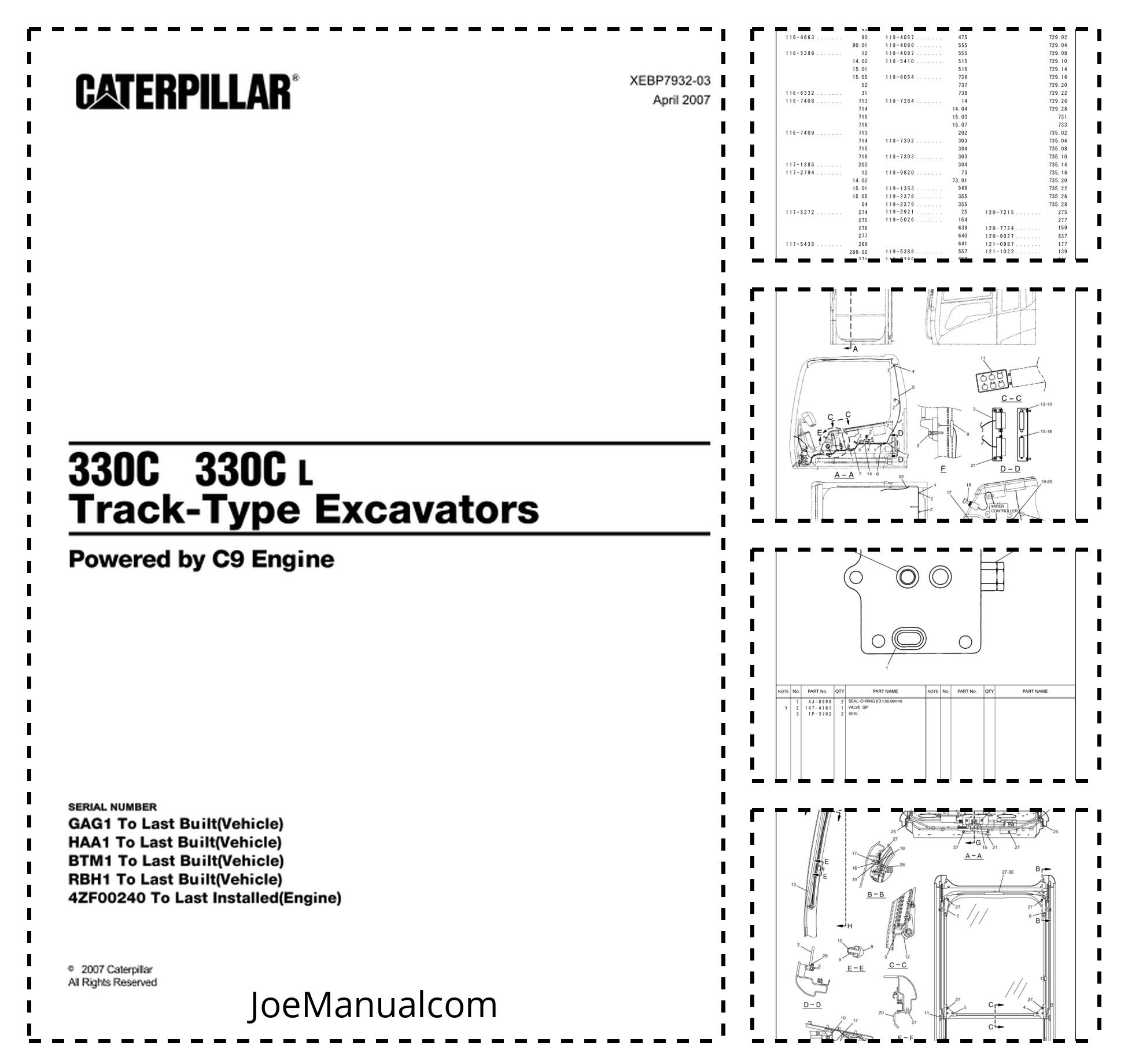 CAT 330C 330C L Track-Type Excavators Parts Manual GAG1 HAA1 BTM1 RBH1