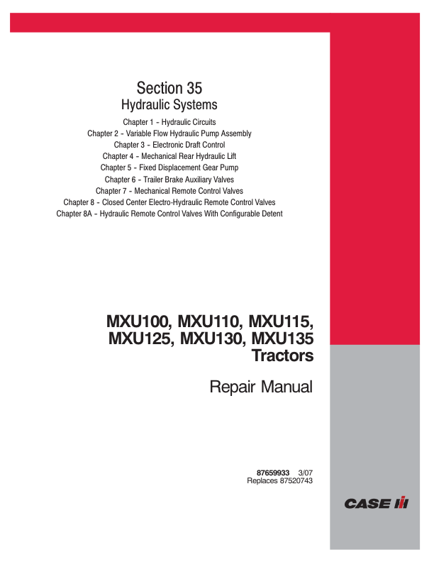 CASE MXU 100 110 115 125 130 135 Tractors Hydraulic Systems Repair Manual - Image 2