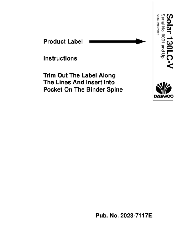 Daewoo Doosan Solar 130LC-V Excavator Shop Manual 0001 and UP - Image 3