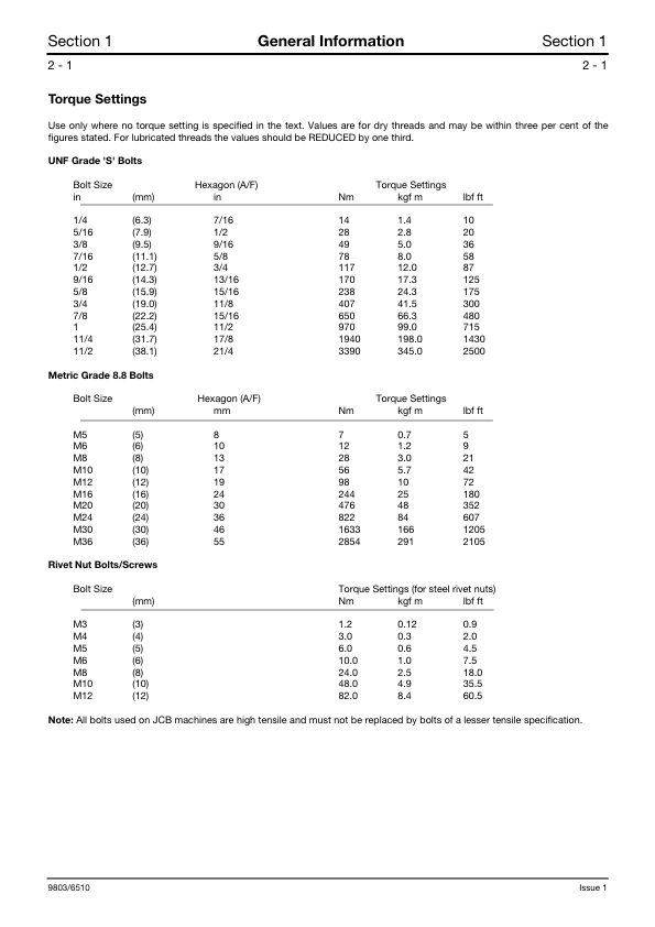 JCB JS200 JS210 JS220 Excavator Service Manual 9803/6610-1 - Image 8