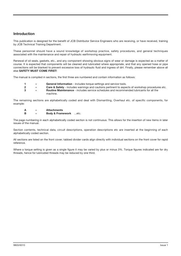 JCB JS200 JS210 JS220 Excavator Service Manual 9803/6610-1 - Image 4